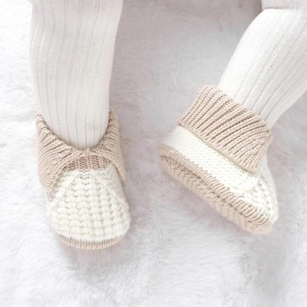 Newborn Infant Boys Girls White Knit Crochet Soft Cozy Warm Sock Shoes Boots